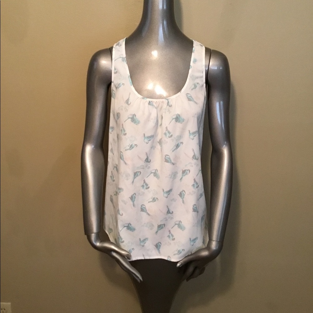 Lauren Conrad white/blue ruffle racerback tank top